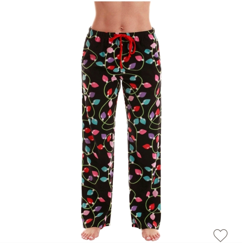 Just Love Womens Plush Wide Leg Pajama Pants ~ Christmas Lights
